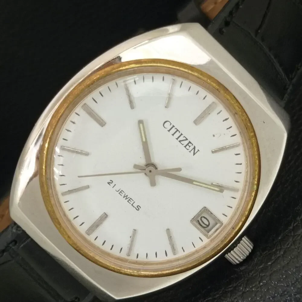 Vintage 1978 Citizen Manual Mens Silver Watch W/date & Gold accents